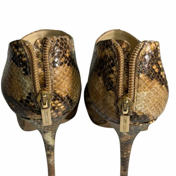 Jimmy Choo Glint Snake Print Leather Peep Toe Heels Size 7 - Picture 3 of 13